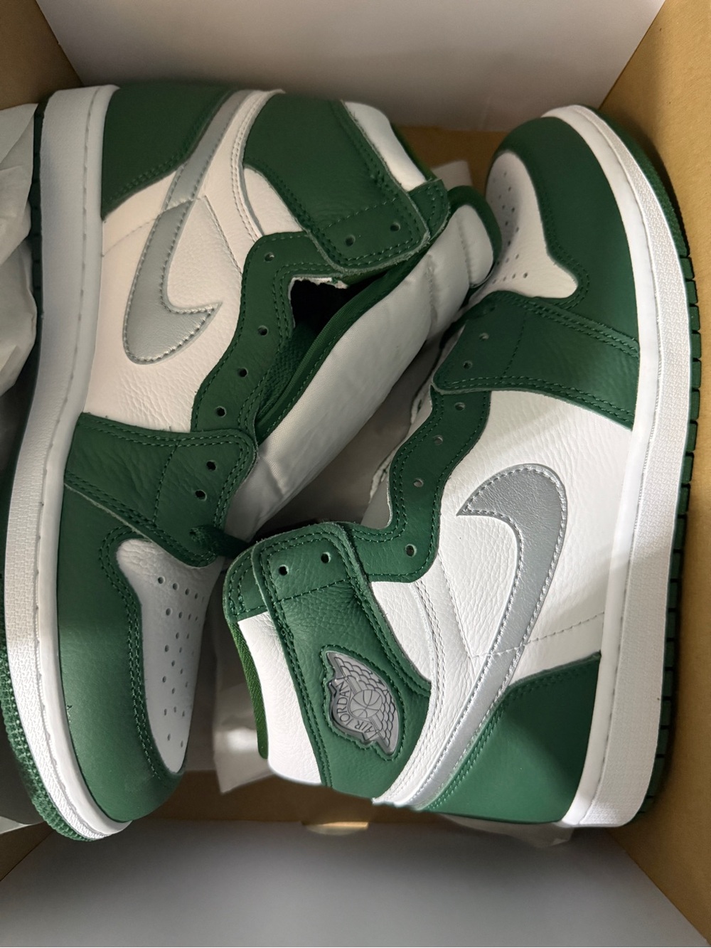 Nike White and Green High-Top Sneakers